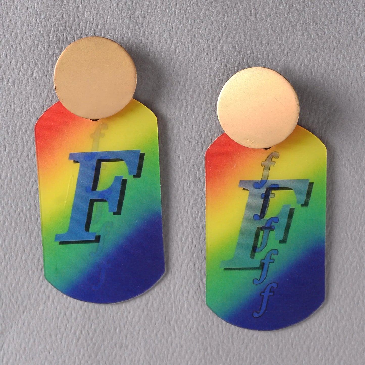 Rainbow coloured F Earrings